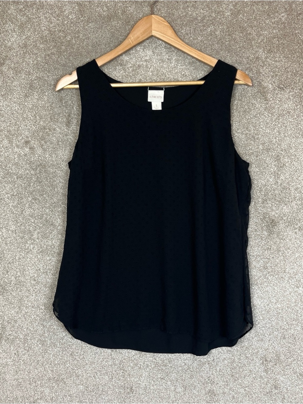 Chico's Tank Top Womens 1 Black Reversible Pullover Lined Sleeveless- 5267